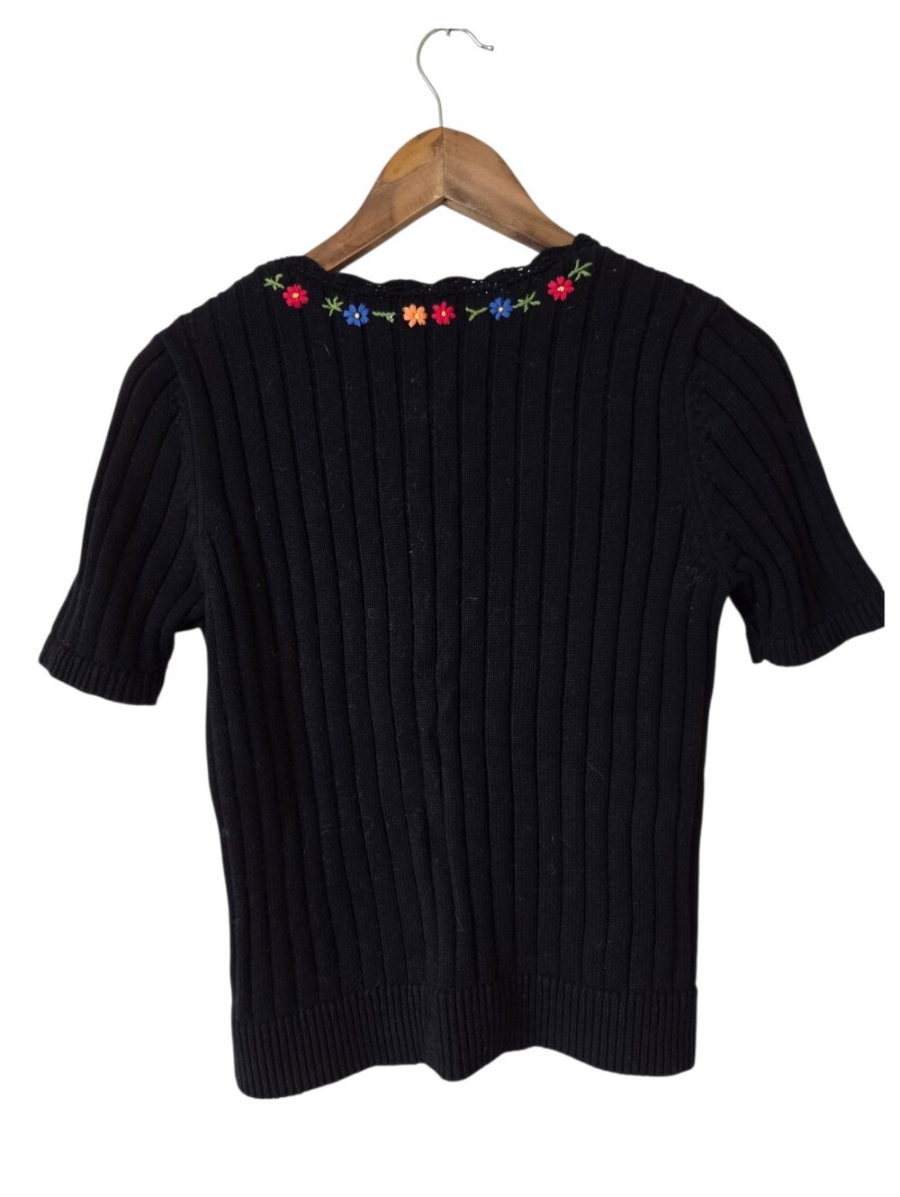 Sézane Ilena Cardigan Women Medium Black Organic Cotton Embroidered - Picture 4 of 11